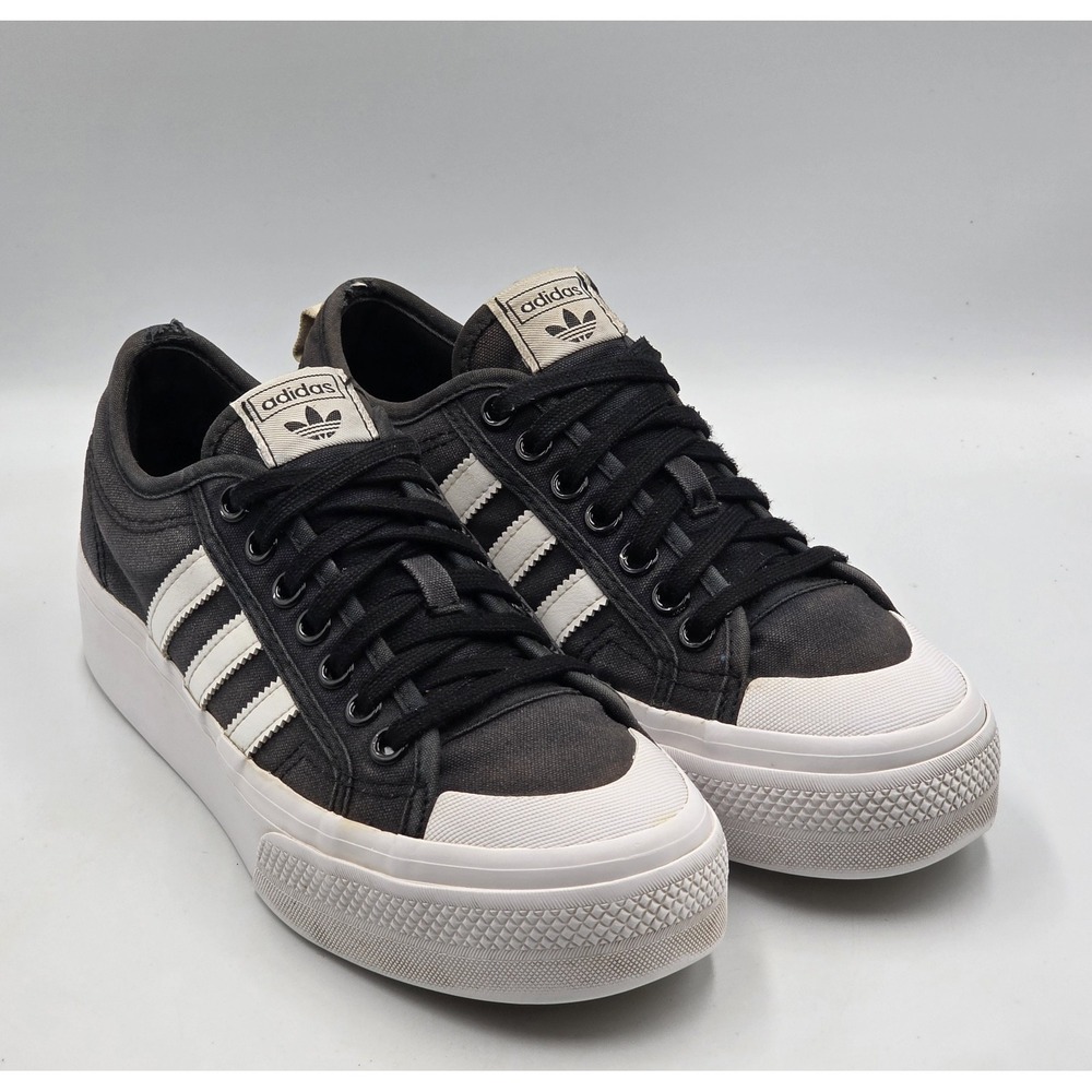adidas Nizza Platform Womens 9 Black White Canvas Sneakers FV5321